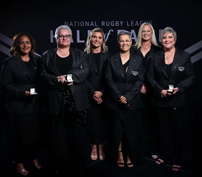 2024 NRL Hall of Fame inductees Veronica White, Katrina Fanning, Karyn Murphy, Nat Dwyer, Tahnee Norris and Tarsha Gale.