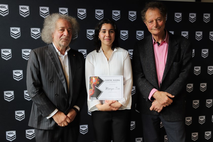 Lotte Weiss Scholarship Recipient Meripa Teo pictured with Gary Weiss AM and Johnny Weiss.
 